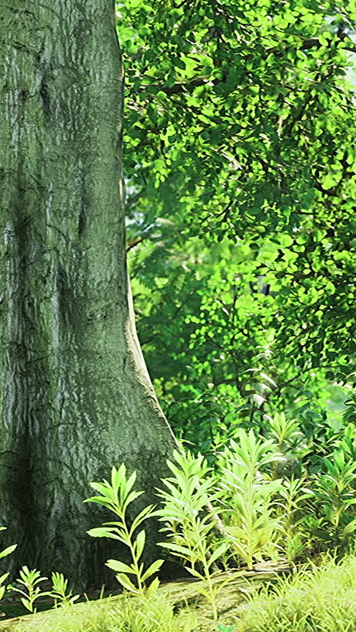 Majestic tree stands tall amidst lush greenery in the vibrant forest