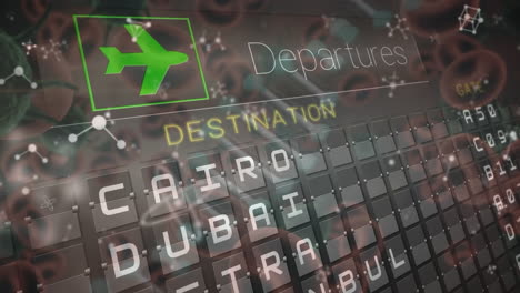 animación de la red de conexiones con iconos y procesamiento de datos sobre las manos escribiendo en el teclado