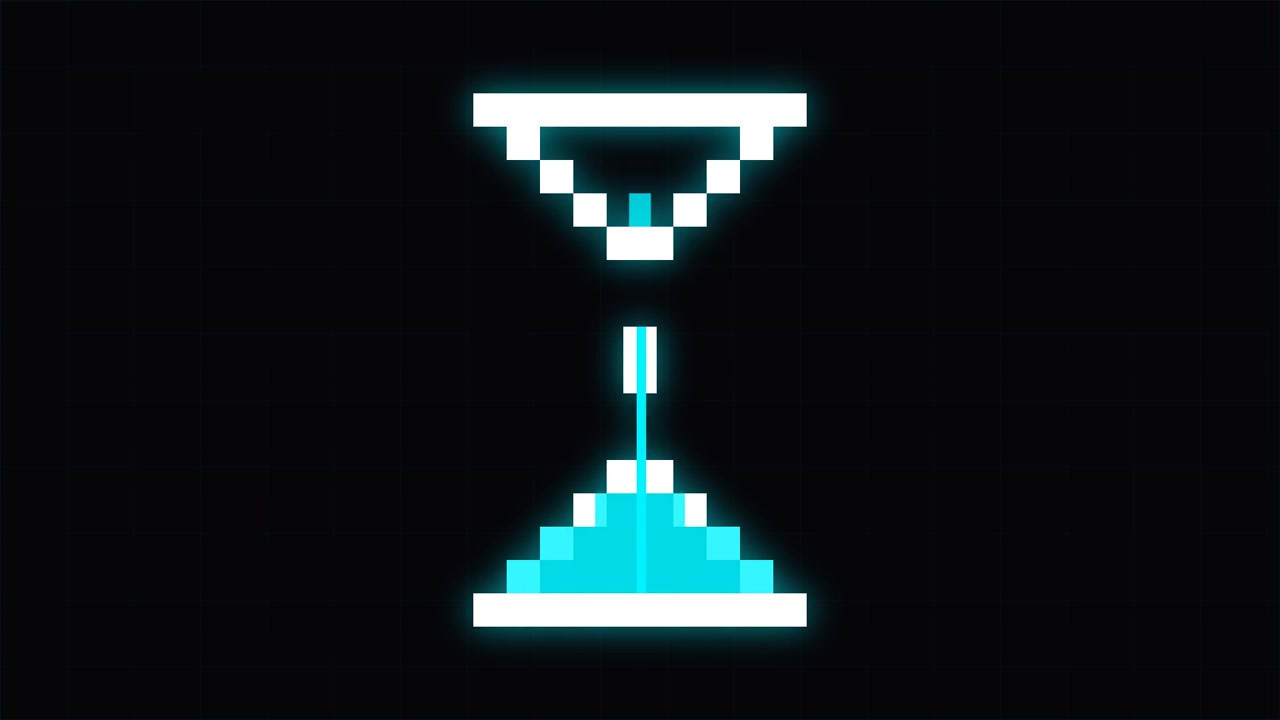 Glowing Pixel Art Hourglass Rotating on Black Background