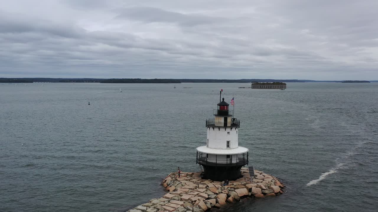 Portland Maine Casco Bay Lighthouse Aerial View