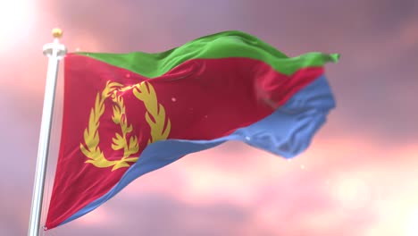 bandera de eritrea agitando el viento al atardecer en lento, bucle
