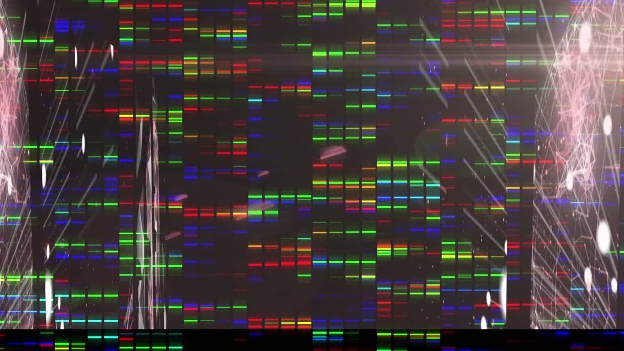 animación de rectángulos multicolores parpadeantes que flotan sobre redes de conexiones