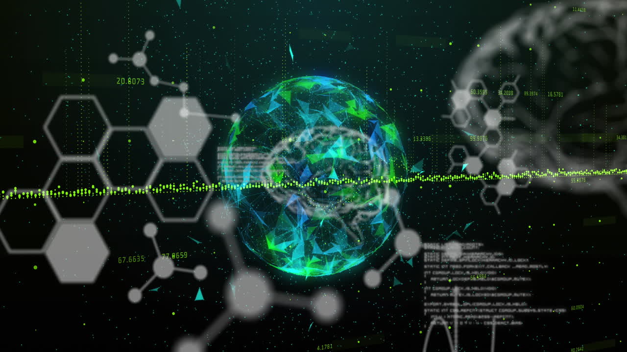검은 바탕에 회전하는 플렉서스 네트워크의 전 세계에 대한 의료 데이터 처리