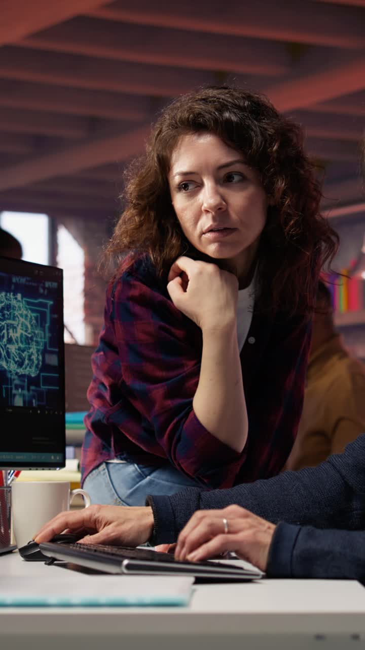 Vertical video Artificial intelligence tech venture employee requests help from manager