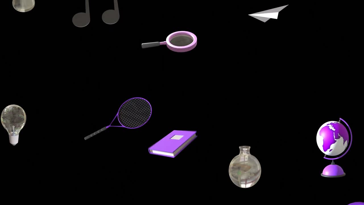 animación de iconos educativos con espacio de copia sobre fondo negro