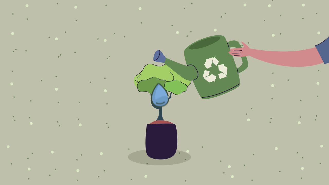 animación ecológica con aspersor y planta de elevación a mano