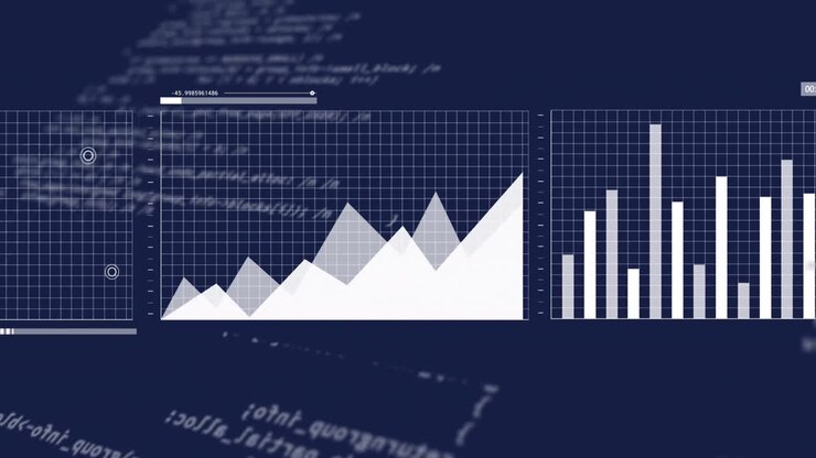 Animation of interface with data processing against blue background
