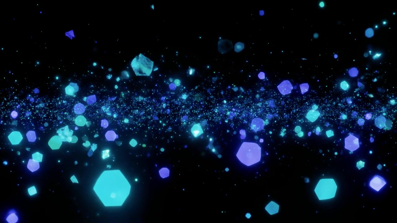 浮かぶ青く光る幾何学的な図形を伴う抽象的なモーション背景