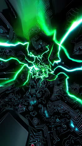 glowing green circuit board tunnel
