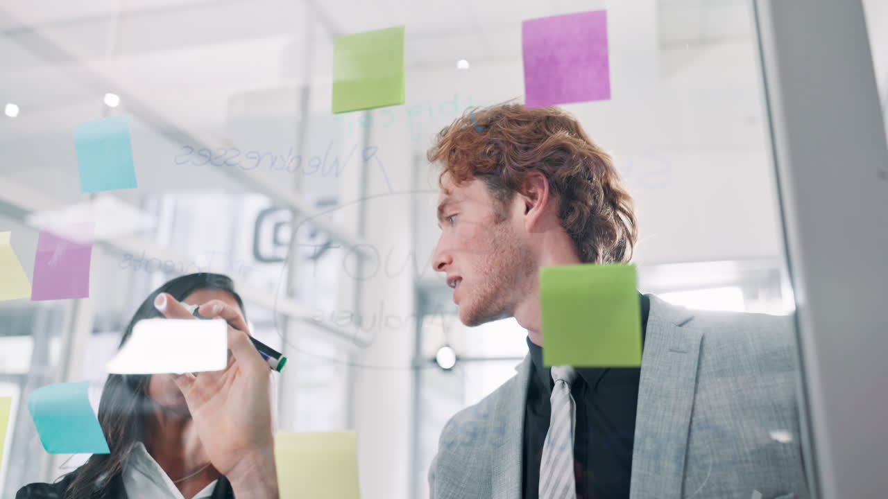 Business team collaborating with sticky notes