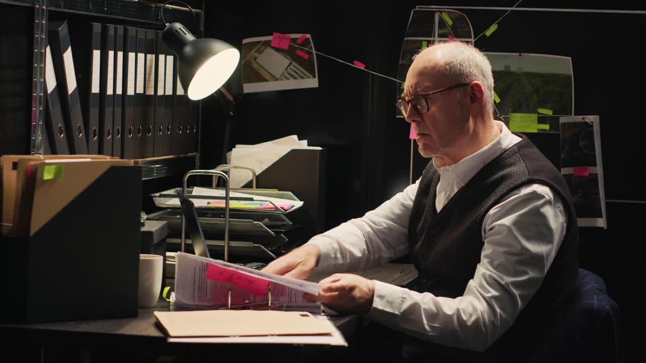 Detective Examining Evidence in Office