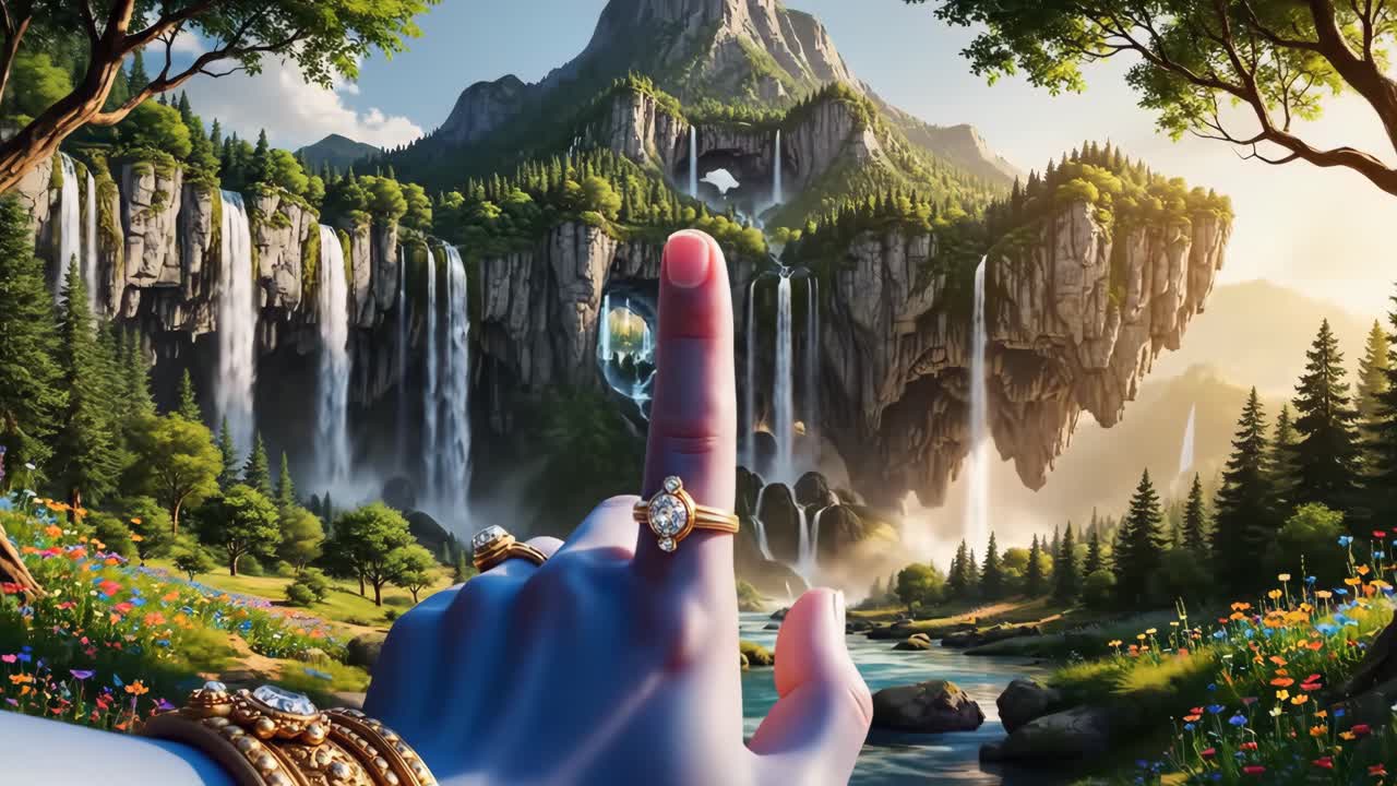 Majestic Waterfall Landscape with Diamond Rings