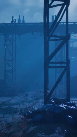 sitio industrial en ruinas en un mundo post-apocalíptico