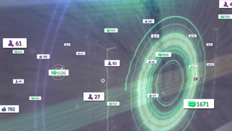 animación de los iconos de las redes sociales sobre el escaneo del alcance parpadeante