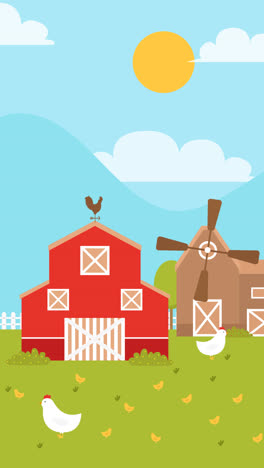 motion graphic of flat farm landscape