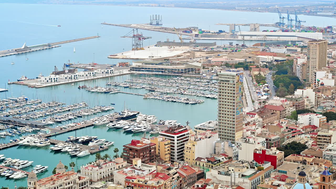 Panoramic view of port of Alicante in Spain