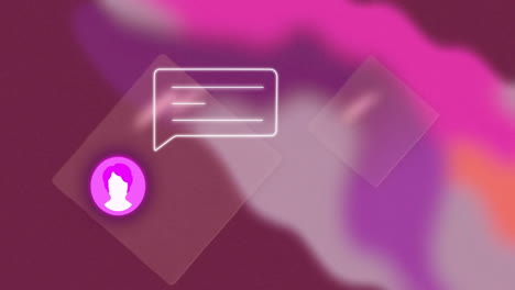 animación de burbuja de chat y icono de usuario sobre fondo rosa y púrpura abstracto