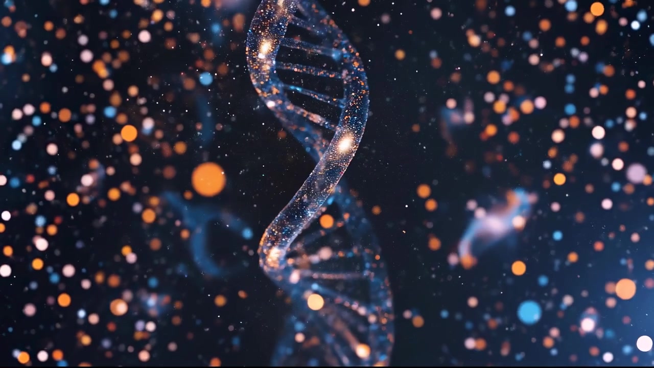 Modello di elica del DNA rotante con particelle fluttuanti