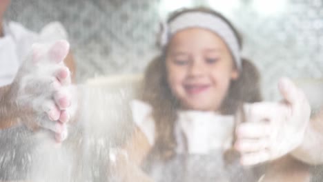 children playing with flour