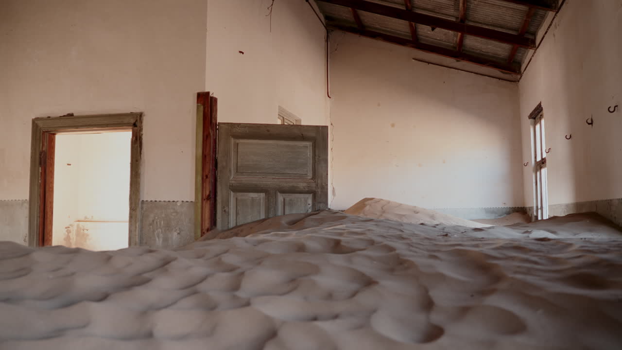Abandoned building filled with sand in the desert