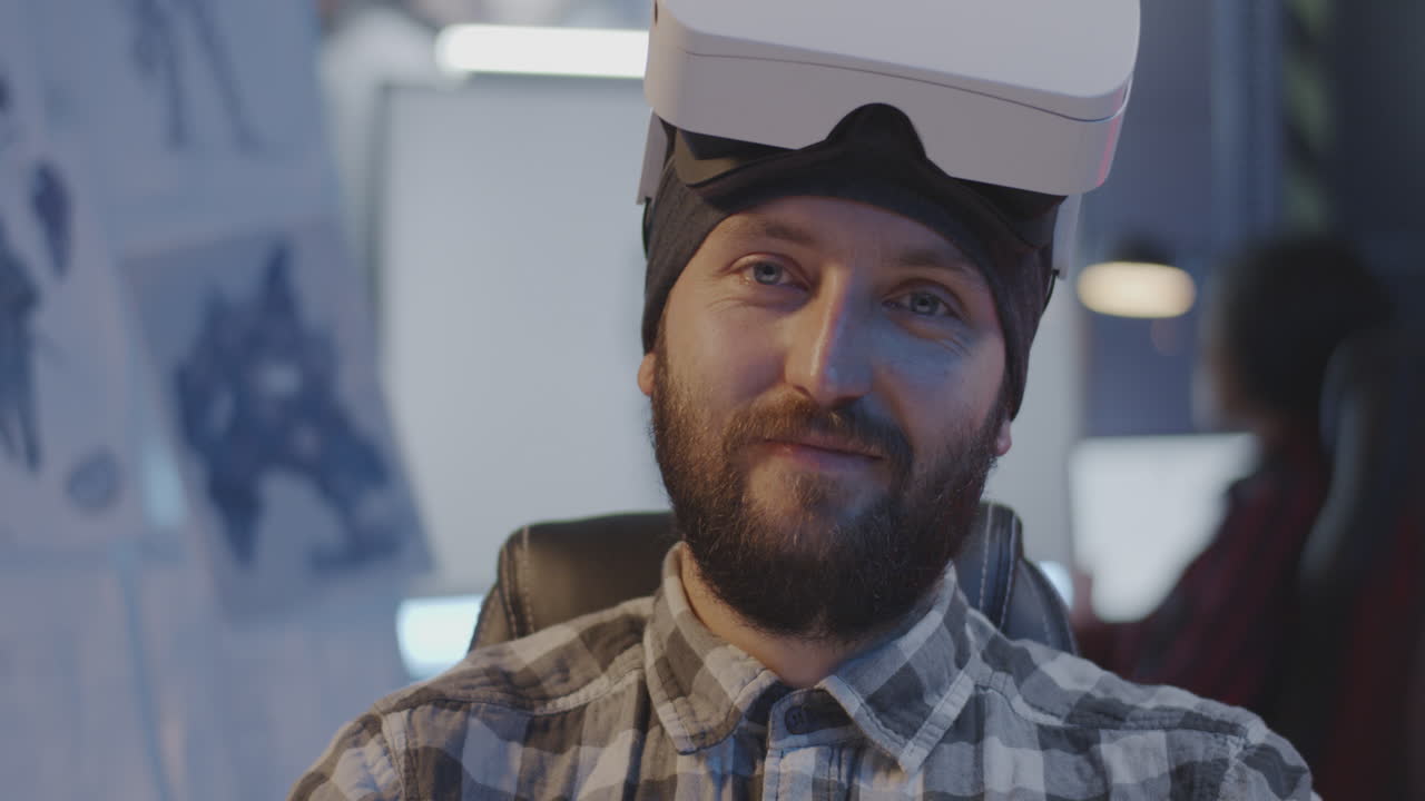 Man Wearing VR Headset in Office