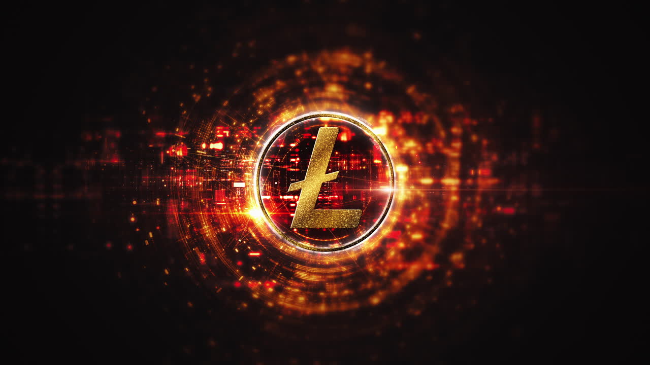 Futuristic digital background highlighting advanced cryptocurrency and encryption technology, featuring blockchain networks and secure cryptographic systems : Litecoin, LTC,
