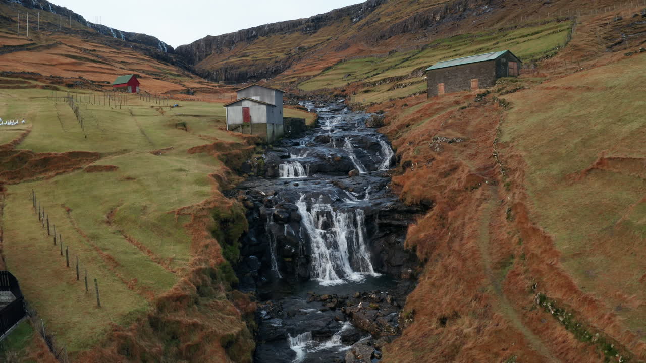 Faroe Islands 4K Aerial of River at Haldarsv&iacute;k, Streymoy