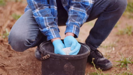 farmer examining herbicides fertilizer in hands before fertilizing agriculture field 6