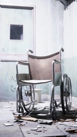 abandoned wheelchair in a hospital room