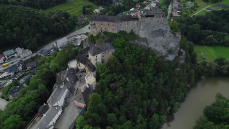 aerial view of a medieval castle on a cliffside