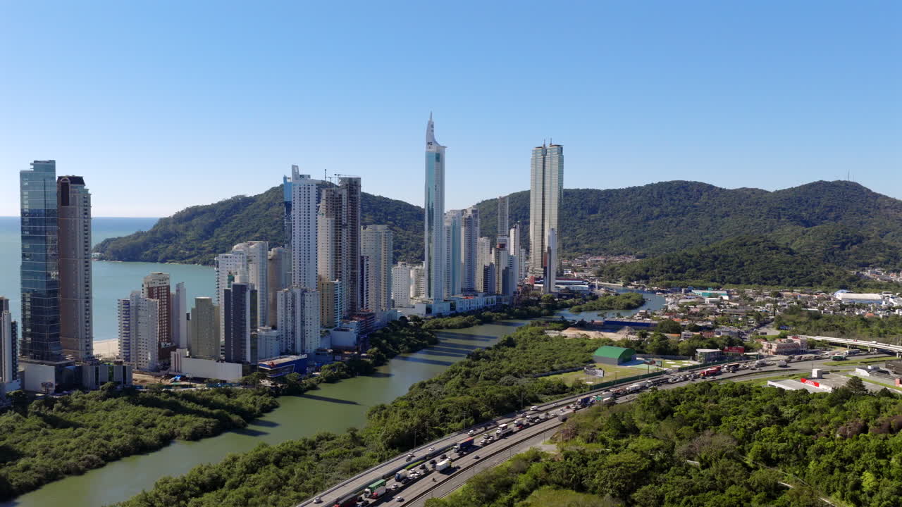 Aerial view of modern Architecture and luxury skyline of Balneario Camboriu, Brazil, urban development