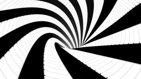 abstract background with animated hypnotic tunnel of black and white stripes spinning, seamless loop. animation. endless rotating funnel, monochrome