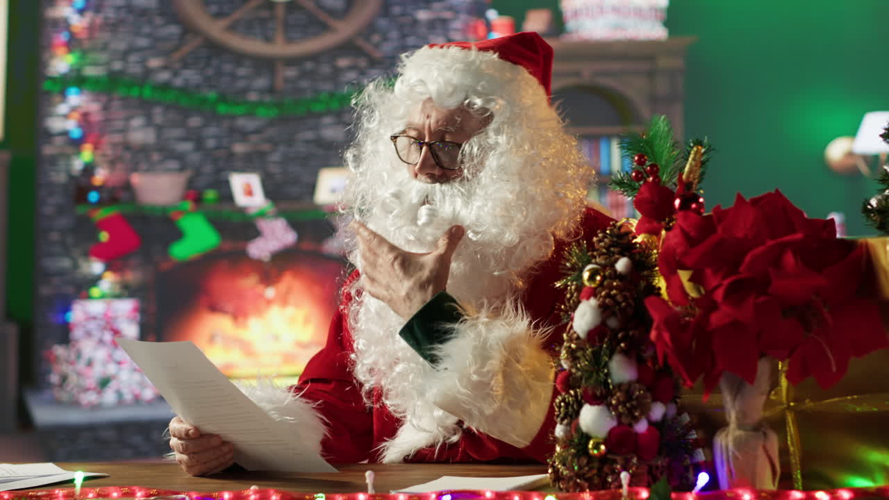 Santa reading letters in festive Christmas setting