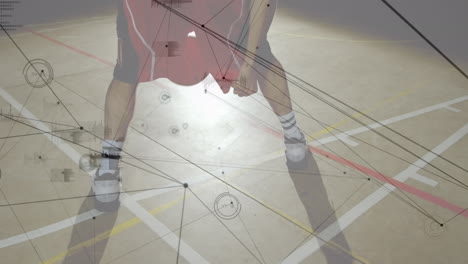 animación de la red de conexiones sobre jugadores de baloncesto en el gimnasio