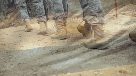 animation of flag of argentina over feet of marching soldiers in uniform