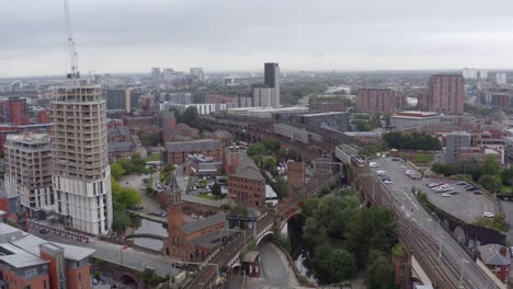 drone shot panning across castlefield canals 02