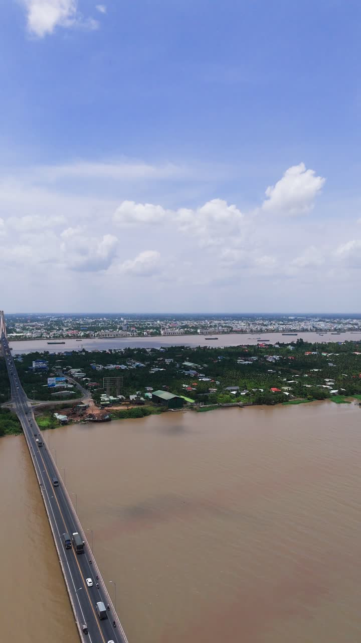 Aerial View - Vertical Shot of the Road to Ben Tre.