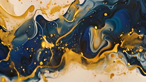 a painting with blue and gold paint