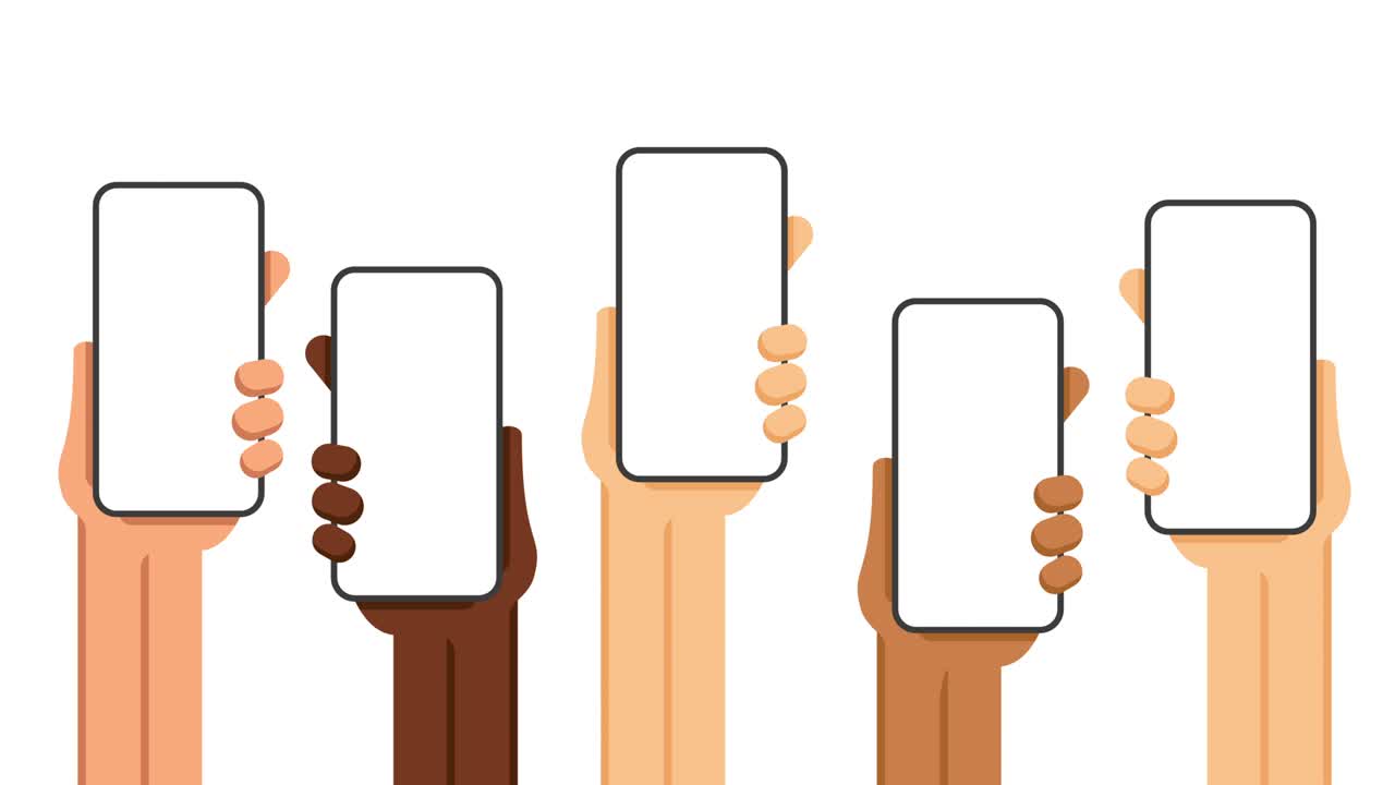 Hands Holding Phones. Empty Screens. 4K Video