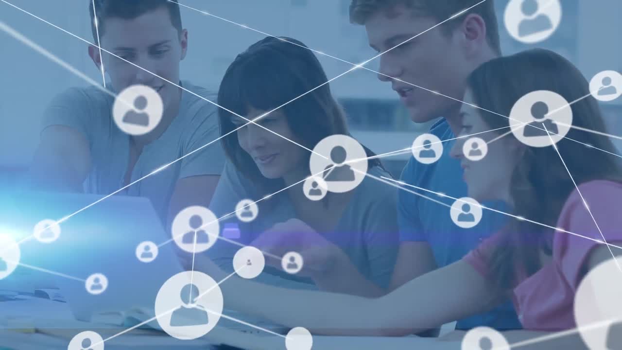 비즈니스 동료에 대한 아이콘과 연결 네트워크의 애니메이션