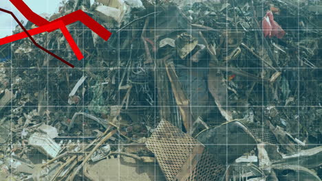 animación de la línea roja y procesamiento de datos financieros sobre tierras baldías