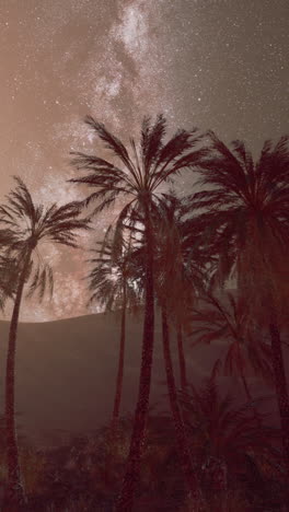 palm trees silhouetted against the milky way in a desert