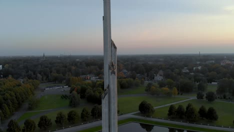 Latvia---Historical-Famous-Soviet-Monument---Aerial-Drone-Sunset-View