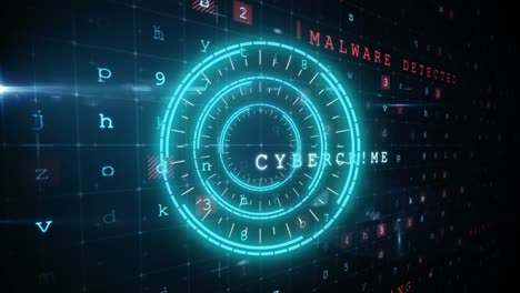 animación del escaneo del alcance sobre el texto de advertencia de ataque cibernético en fondo negro