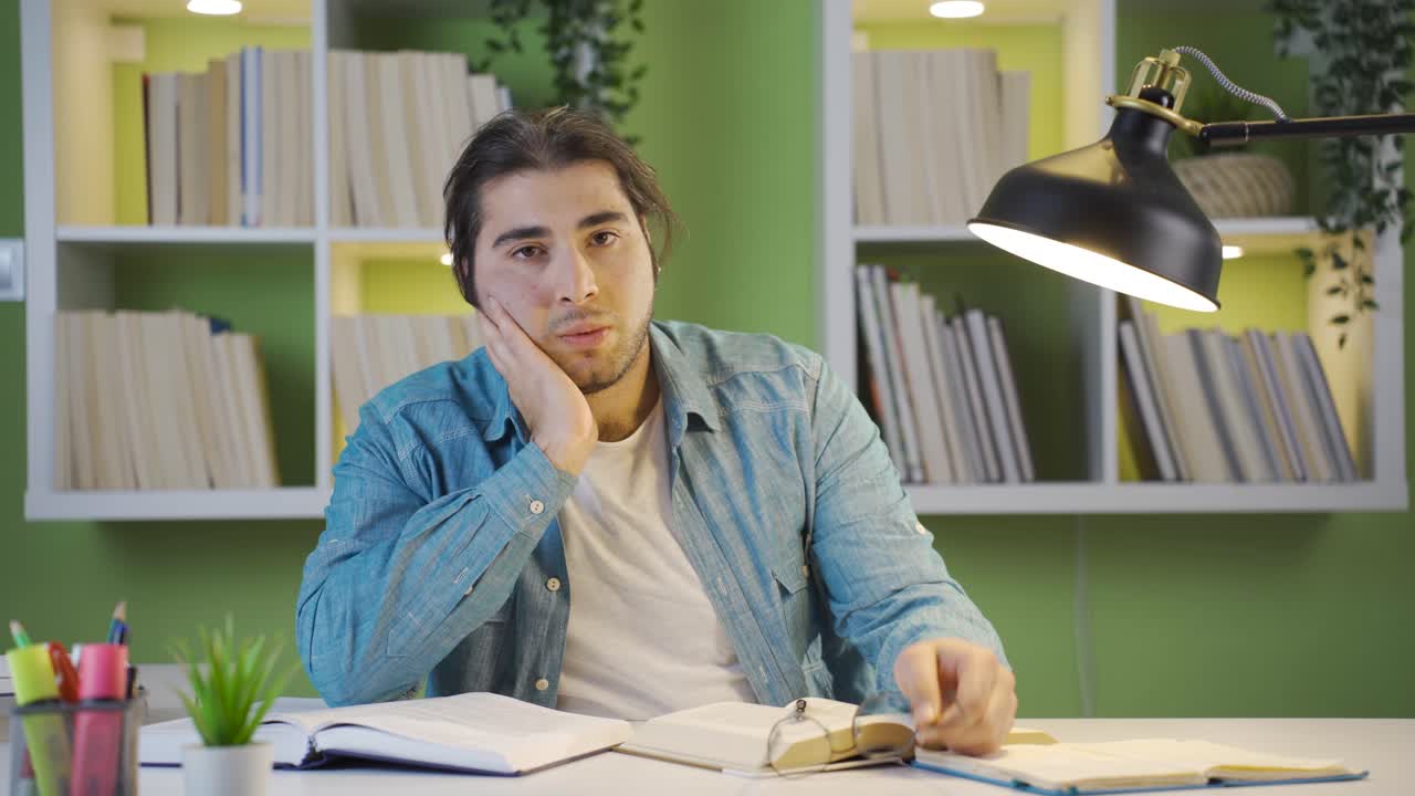 estudiante masculino aburrido y reacio a estudiar.