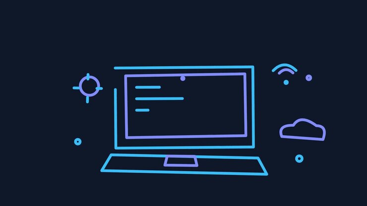 Animated Line Art Laptop Icon Rotating on Dark Background