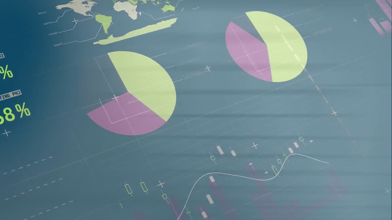 Animation of financial data processing on grey background
