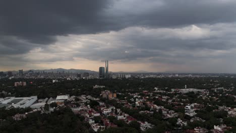 aerial view of an evening storm developing over southern mexico city