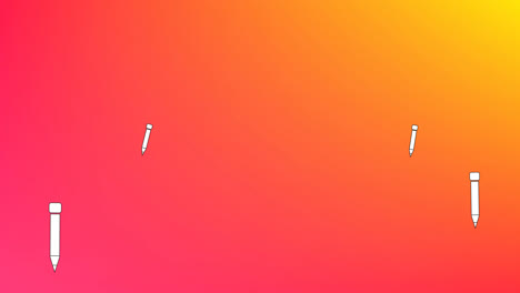 Animation-Von-Bleistiftsymbolen-Auf-Einem-Hintergrund-Mit-Farbverlauf-Von-Rot-Zu-Orange