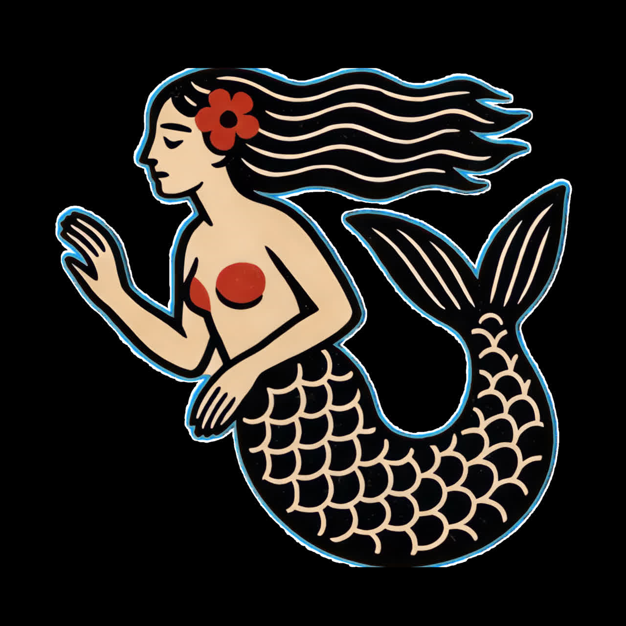Illustrazione vintage di sirena con animazione floreale, elemento isolato, video 4K trasparente, canale alfa